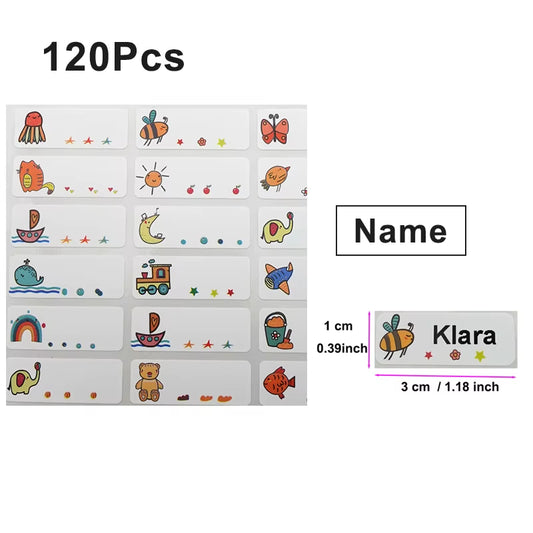 120Pcs Name Tag Sticker Customize Waterproof Stickers Children School Stationery Water Bottle Pencil Kawai Name Labels for Kids