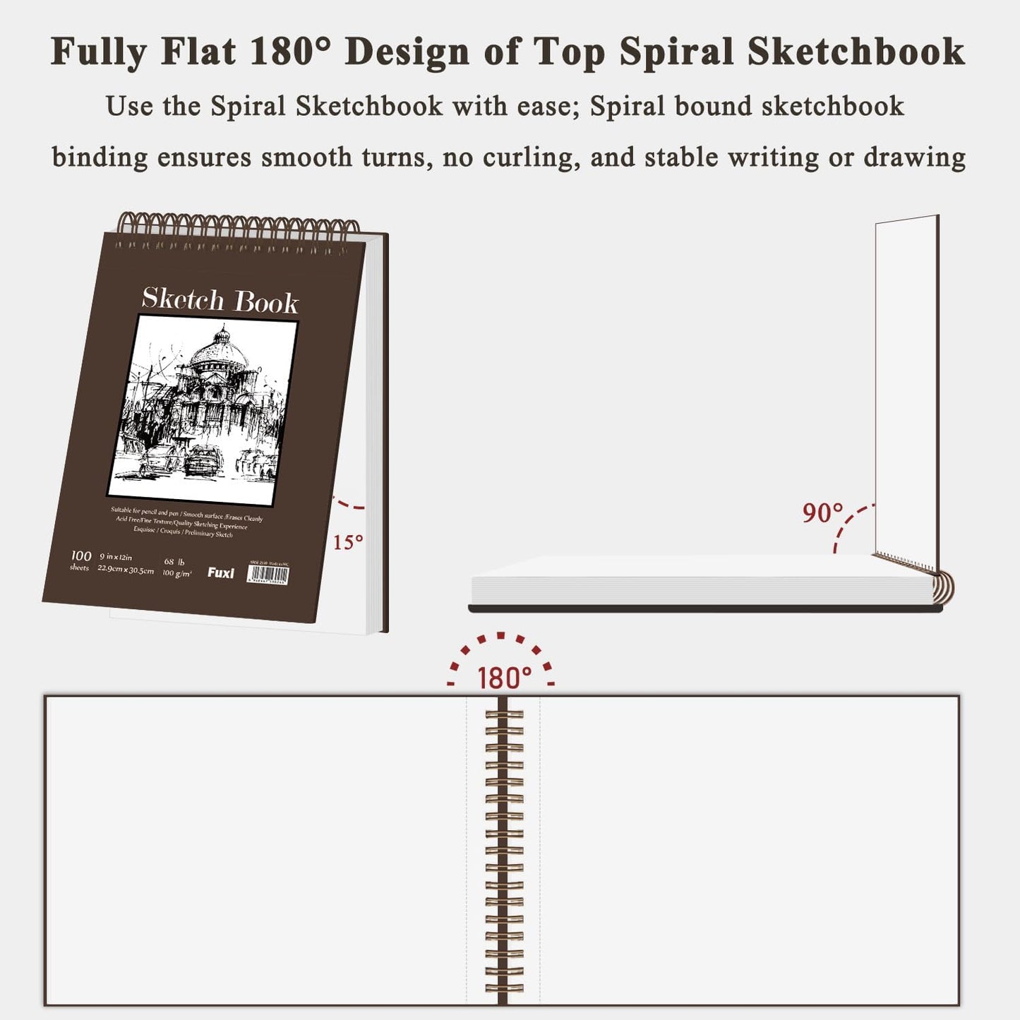 9" X 12" Sketch Book, Top Spiral Bound Sketch Pad, 2 Packs 100 Sheets Each (68Lb/100Gsm), Acid Free Art Sketchbook Artistic Drawing Painting Writing Paper for Kids Adults Beginners Artists