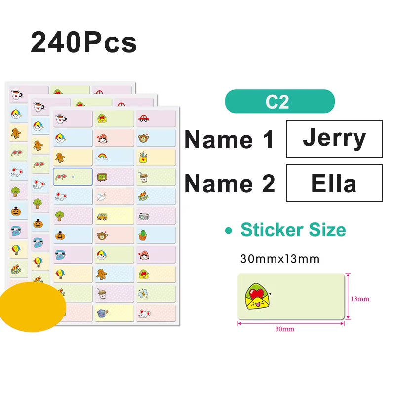 120Pcs Name Tag Sticker Customize Waterproof Stickers Children School Stationery Water Bottle Pencil Kawai Name Labels for Kids