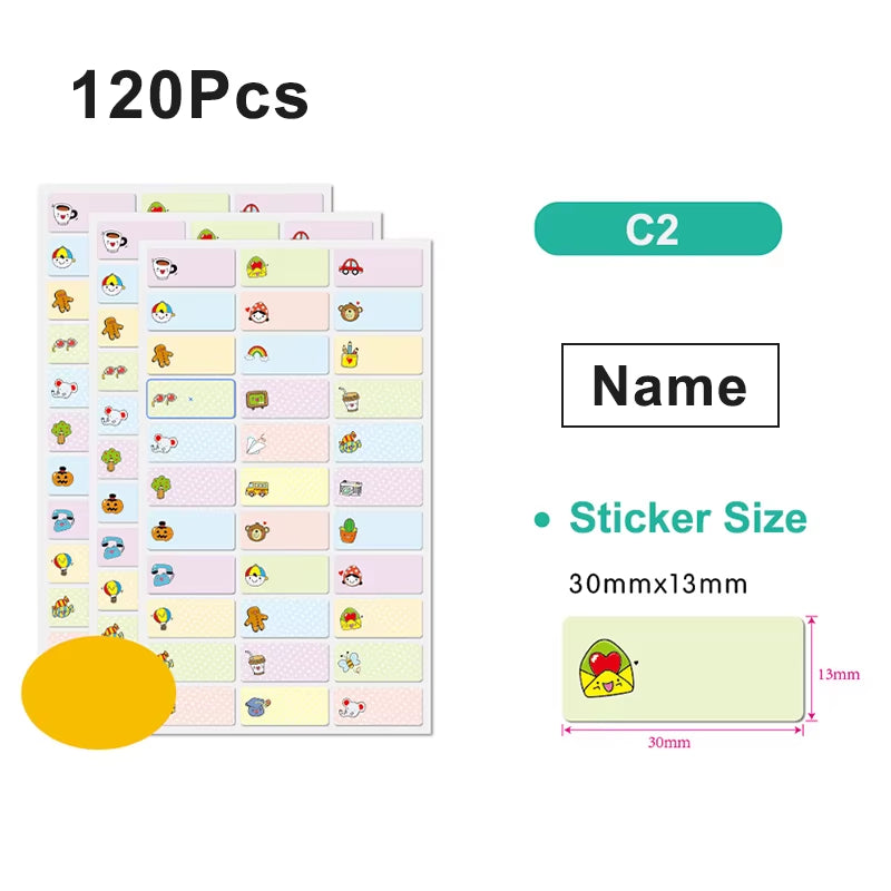 120Pcs Name Tag Sticker Customize Waterproof Stickers Children School Stationery Water Bottle Pencil Kawai Name Labels for Kids