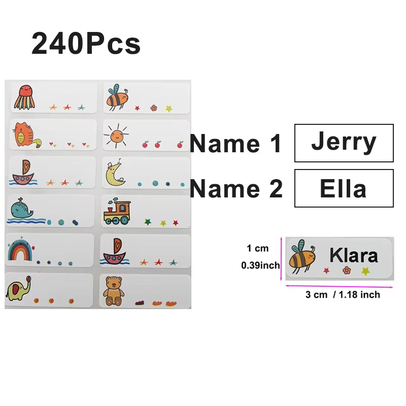 120Pcs Name Tag Sticker Customize Waterproof Stickers Children School Stationery Water Bottle Pencil Kawai Name Labels for Kids