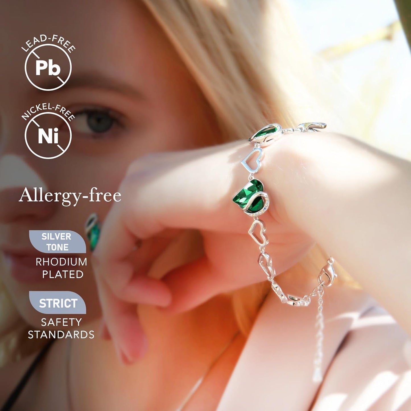 Infinity Love Heart Link Bracelets, Birthstone or Healing Stone Crystal Bracelet for Women, Silver Tone Jewelry Gifts for Her, 7-Inch Chain and 2-Inch Extender