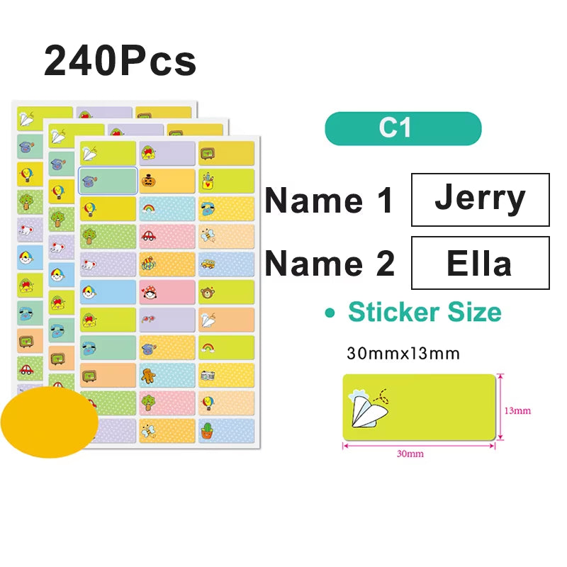 120Pcs Name Tag Sticker Customize Waterproof Stickers Children School Stationery Water Bottle Pencil Kawai Name Labels for Kids