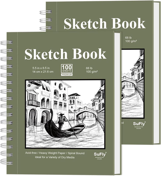 Small Sketch Book 5.5"X8.5", 2-Pack Mini Sketchbook, Spiral Bound Sketchbook Hardcover with 200 Sheets of 68Lb/100Gsm Mini Drawing Pad Paper, Small Sketch Pads for Drawing for Adults & Kids.