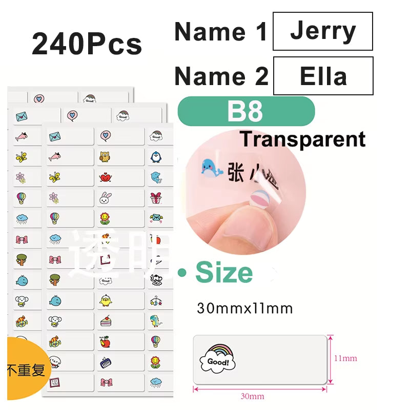 120Pcs Name Tag Sticker Customize Waterproof Stickers Children School Stationery Water Bottle Pencil Kawai Name Labels for Kids