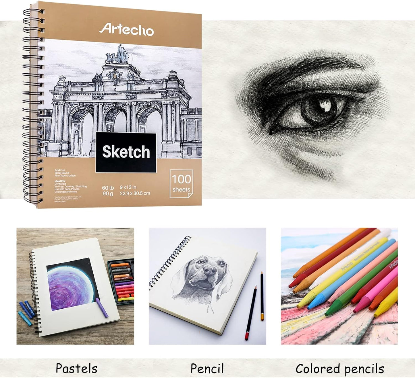Sketch Book 9 X 12 Inch, 100 Sheets 90Gsm, Pack of 2, Spiral Sketchbook, Hardcover Sketchbook, Acid Free Sketch Paper, Sketch Pad, Sketchbook for Drawing