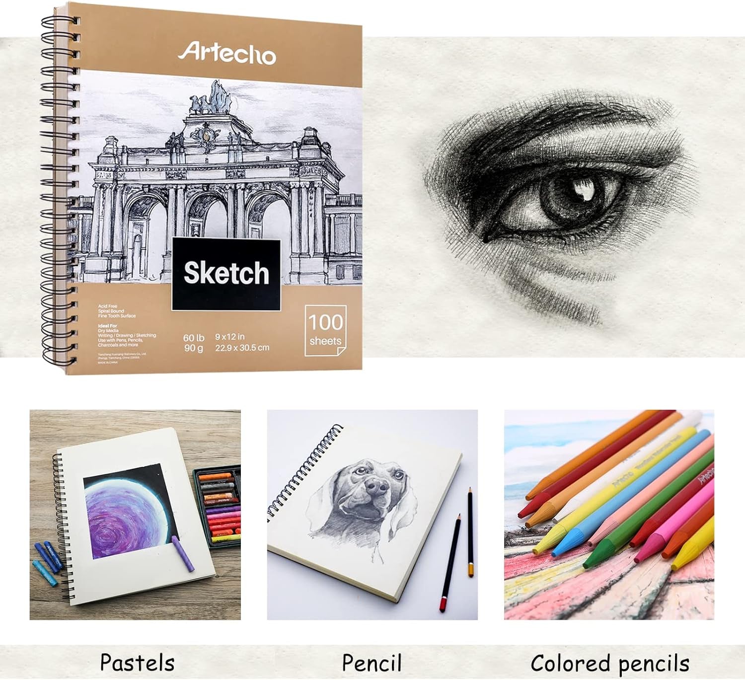 Sketch Book 9 X 12 Inch, 100 Sheets 90Gsm, Pack of 2, Spiral Sketchbook, Hardcover Sketchbook, Acid Free Sketch Paper, Sketch Pad, Sketchbook for Drawing