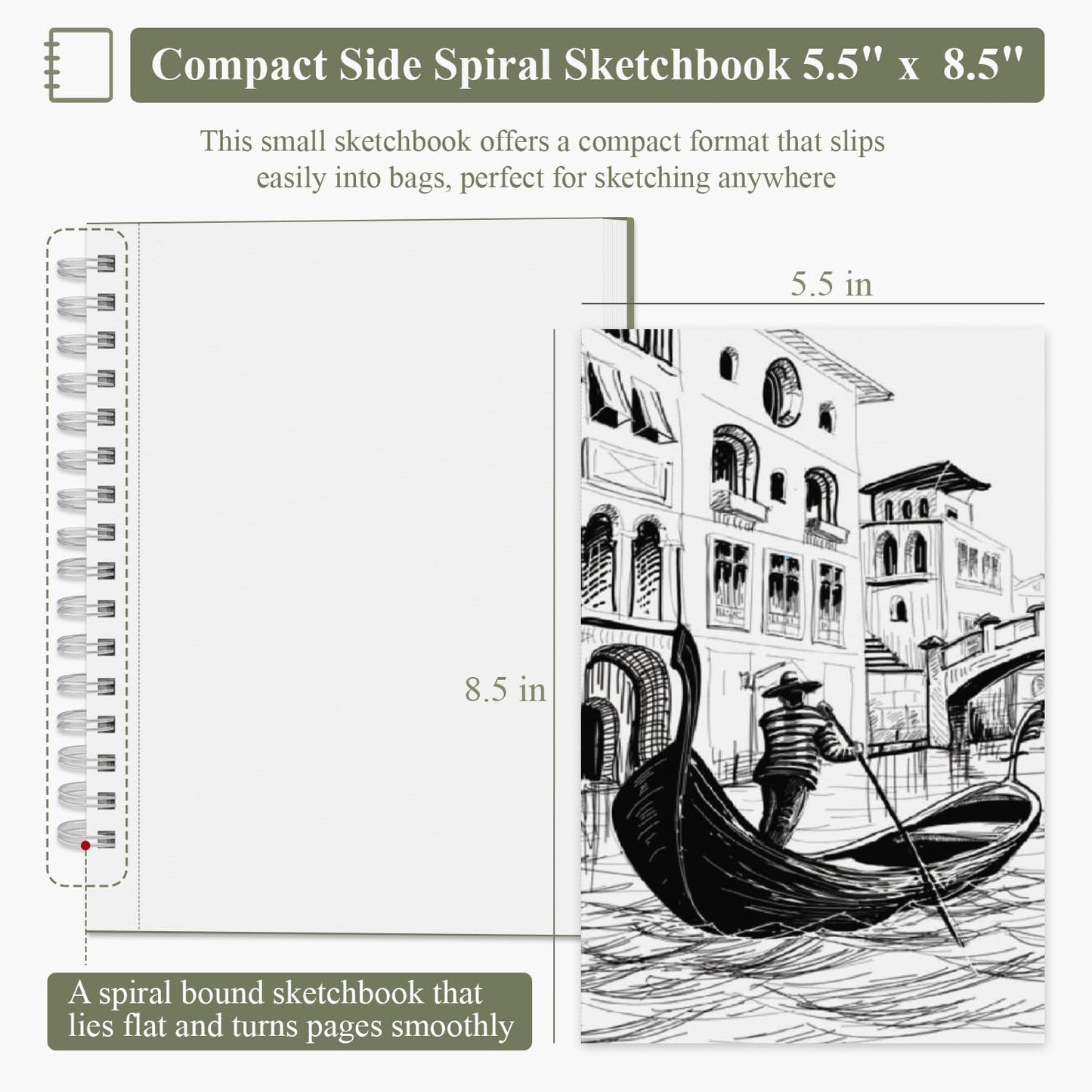 Small Sketch Book 5.5"X8.5", 2-Pack Mini Sketchbook, Spiral Bound Sketchbook Hardcover with 200 Sheets of 68Lb/100Gsm Mini Drawing Pad Paper, Small Sketch Pads for Drawing for Adults & Kids.