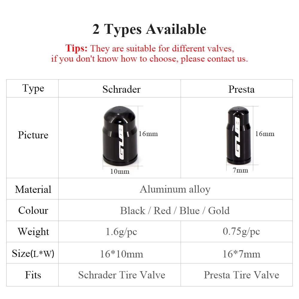 2Pcs  Aluminum CNC Bicycle Tire Valve Cap MTB Road Bike Tube Tyre Gas Nozzle Cover for AV FV Schrader Presta Valve Dustproof