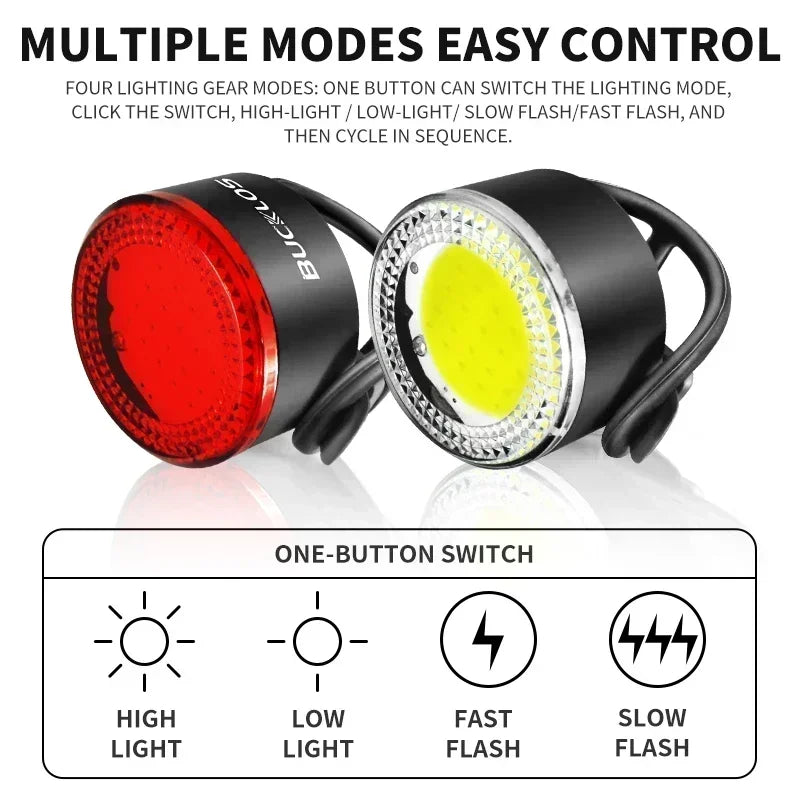 COB Bike Taillights Headlight USB Rechargeable Bicycle Safety Warning Light MTB LED Front Rear Lantern Cycling Lamp Set