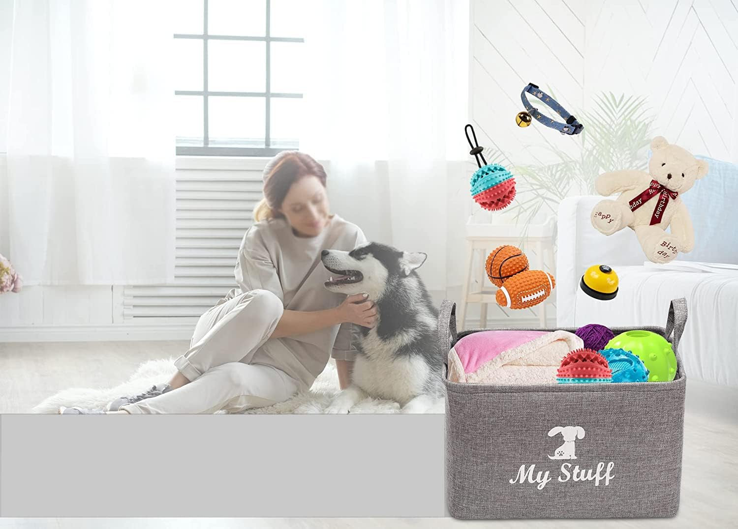Canvas Dog Toy Storage Dog Toy Basket -Box for Dog Toy Bins, Dog Blanket, Dog Clothes Storage - Pet Toy and Accessory Storage Bin-Gray