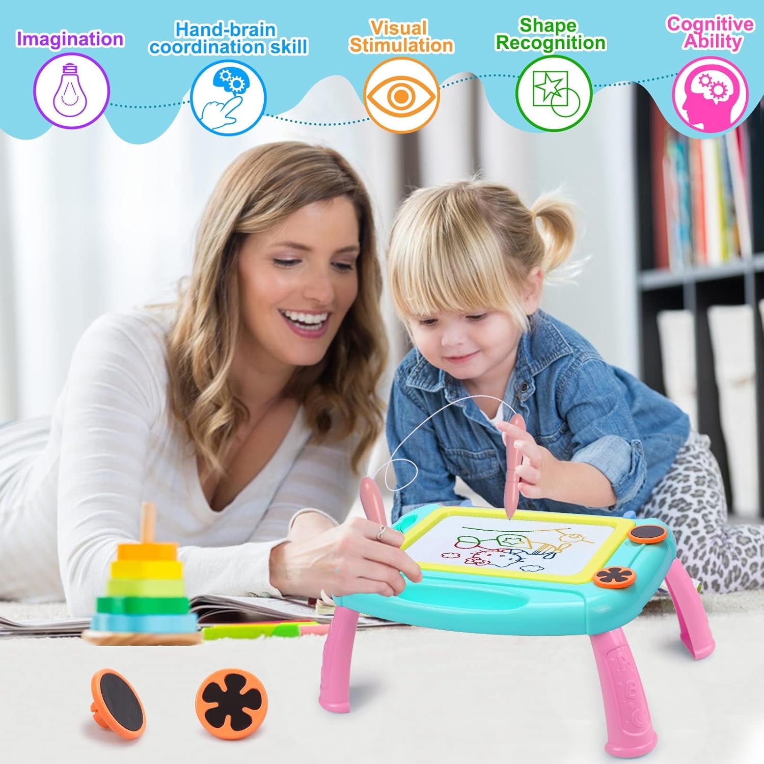 Toddler Toys for 1-2 Year Old Boys Gifts Magnetic Drawing Board, Magna Erasable Doodle Board Toy for Todder Age 1-2, Kids Drawing Table Learning Toys for 2 3 4 Years Old Girl Birthday Gifts