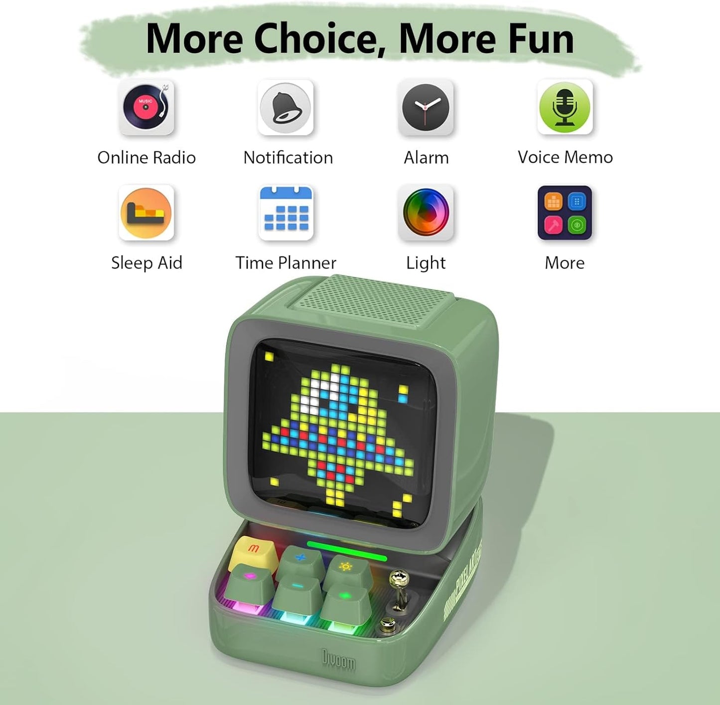 Ditoo Pro Programmable Pixel Art Led-Bluetooth-Speaker Showing-Clock Emoji DIY Design for Home Wedding Party Decoration with Wireless App Control (Green)